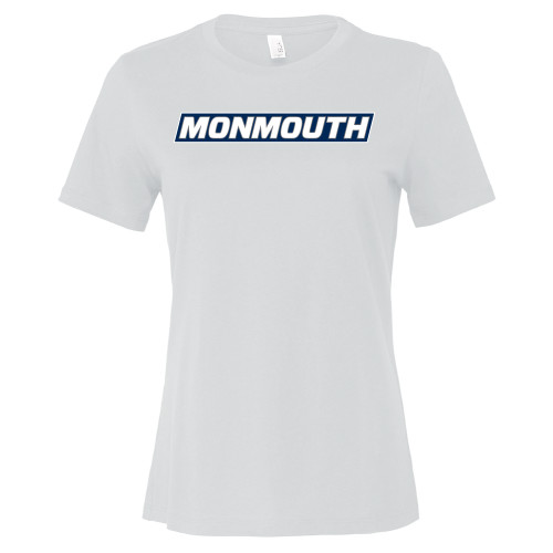  Bella + Canvas Womens White Relaxed Cotton T Shirt - Monmouth Wordmark Framed