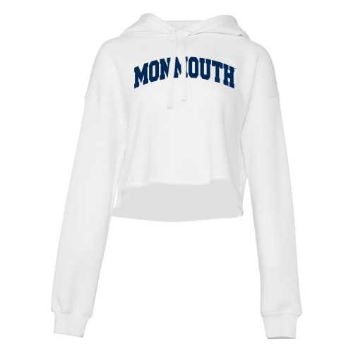  Bella + Canvas Womens White Cropped Fleece Hood - Monmouth Collegiate Arch