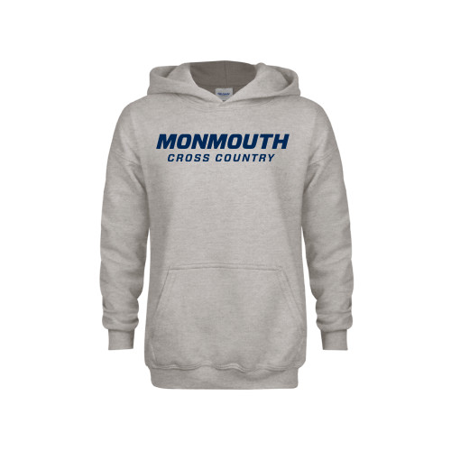  Youth Grey Fleece Hood - Monmouth Wordmark Cross Country