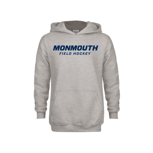  Youth Grey Fleece Hood - Monmouth Wordmark Field Hockey