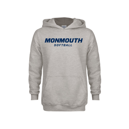  Youth Grey Fleece Hood - Monmouth Wordmark Softball