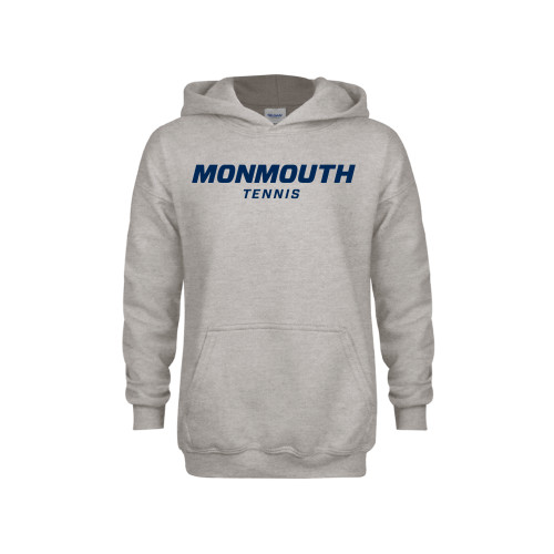  Youth Grey Fleece Hood - Monmouth Wordmark Tennis