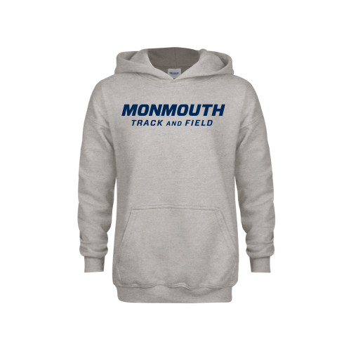  Youth Grey Fleece Hood - Monmouth Wordmark Track and Field