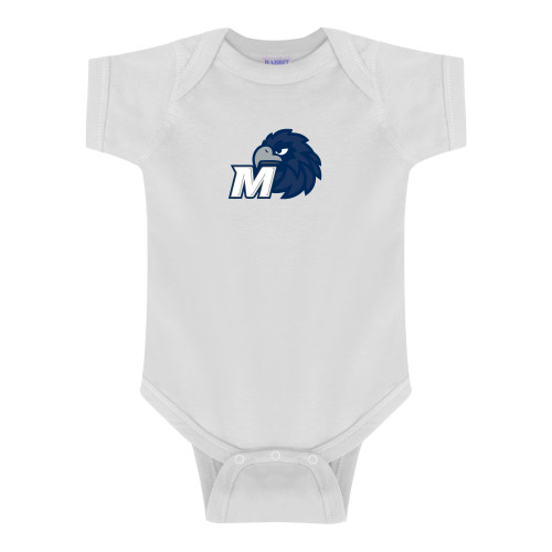  White Infant Onesie - Monmouth M with Hawk Head
