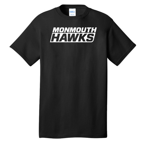  Extended Black T Shirt - Monmouth Hawks Stacked