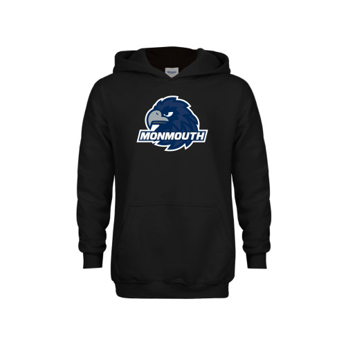  Youth Black Fleece Hoodie - Monmouth Wordmark with Hawk Head