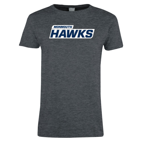 Womens Dark Heather Short Sleeve Tee - Monmouth Hawks