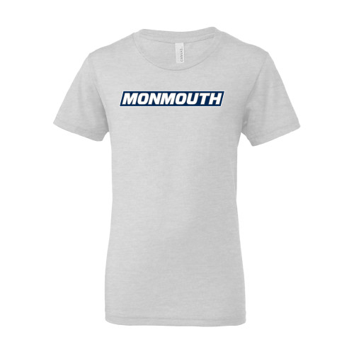  Bella + Canvas Youth Ash Grey Jersey T Shirt - Monmouth Wordmark Framed