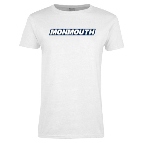  Womens White Short Sleeve Tee - Monmouth Wordmark Framed