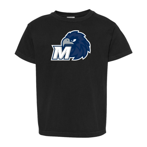  Comfort Colors Youth Black T Shirt - Monmouth M with Hawk Head
