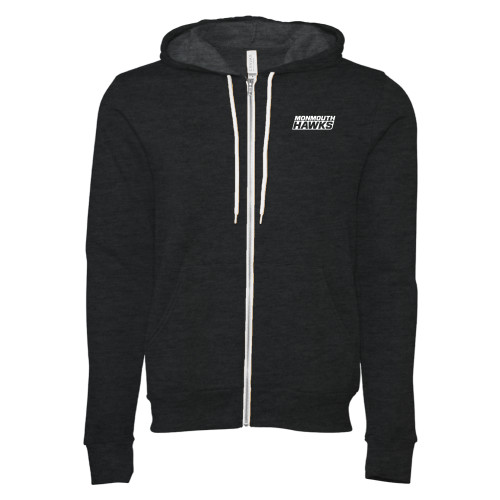  Bella + Canvas Dark Grey Heather Full Zip Hood - Monmouth Hawks Stacked