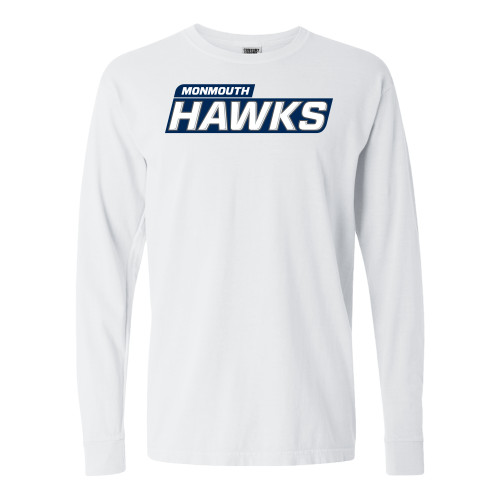  Comfort Colors White Long Sleeve T Shirt - Monmouth Hawks