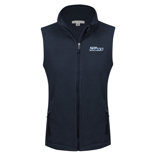  Womens Navy Fleece Full Zip Vest - Monmouth Hawks