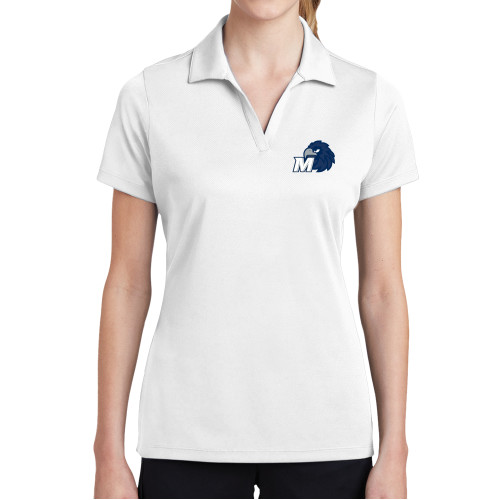  Womens White Dry Mesh Polo - Monmouth M with Hawk Head