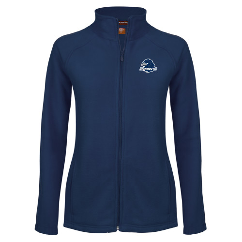  Womens Navy Fleece Full Zip Jacket - Monmouth Wordmark with Hawk Head