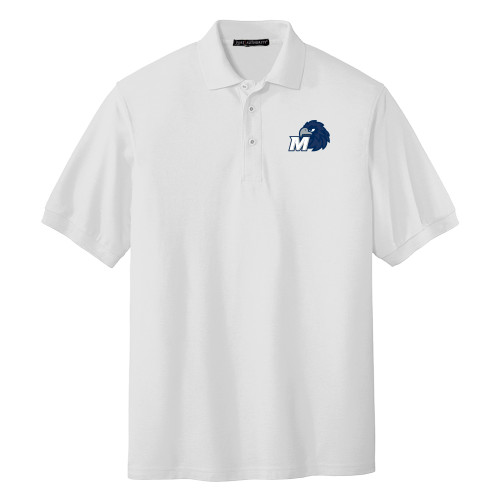 White Silk Touch Polo - Monmouth M with Hawk Head