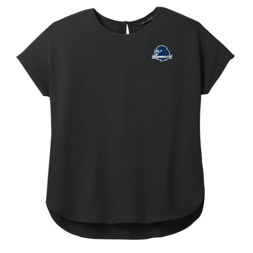  Mercer + Mettle Womens Black Stretch Crepe Crew - Monmouth Wordmark with Hawk Head