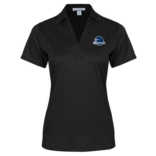  Womens Black Performance Fine Jacquard Polo - Monmouth Wordmark with Hawk Head