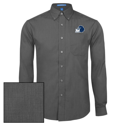  Dark Charcoal Poplin Crosshatch Long Sleeve Button Down - Monmouth M with Hawk Head
