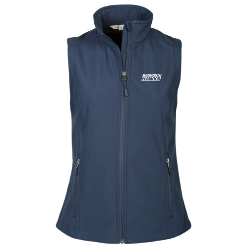  Womens Navy Core Softshell Vest - Monmouth Hawks Stacked