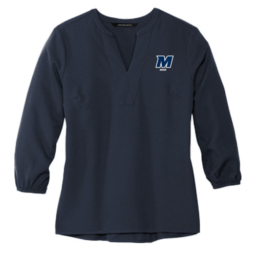  Mercer + Mettle Womens Navy 3/4 Sleeve Crepe Blouse - Monmouth Mom