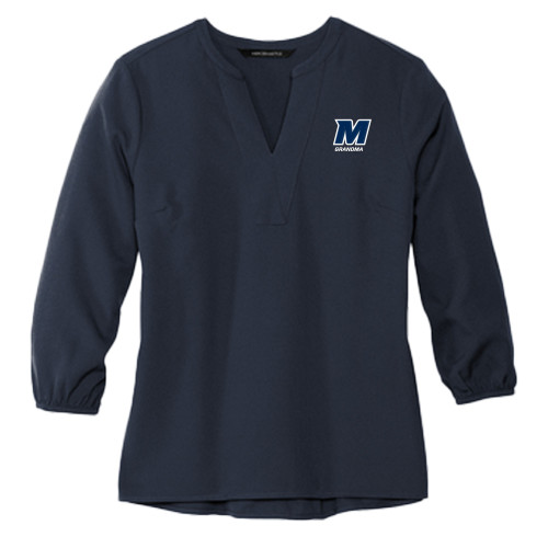  Mercer + Mettle Womens Navy 3/4 Sleeve Crepe Blouse - Monmouth Grandma