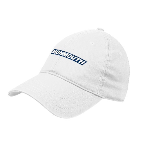 White Unstructured Adjustable Low Profile Hat - Monmouth Wordmark Framed