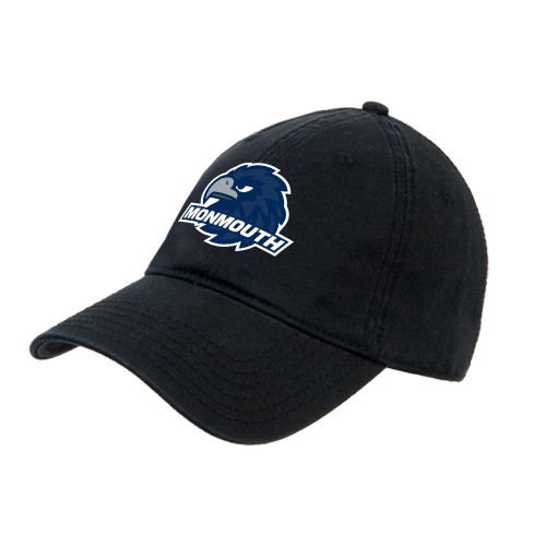  Black Unstructured Adjustable Low Profile Hat - Monmouth Wordmark with Hawk Head