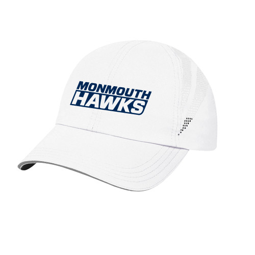  Womens White Performance Cap - Monmouth Hawks Stacked