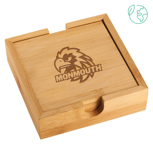  Bamboo Coaster Set - Monmouth Wordmark with Hawk HeadEngraved