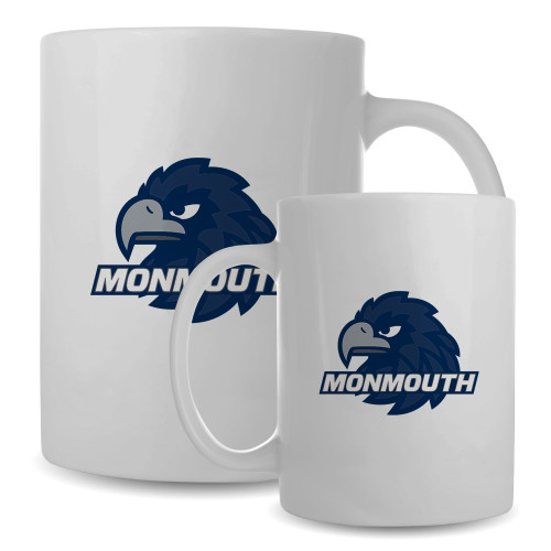  Full Color White Mug 15oz - Monmouth Wordmark with Hawk Head