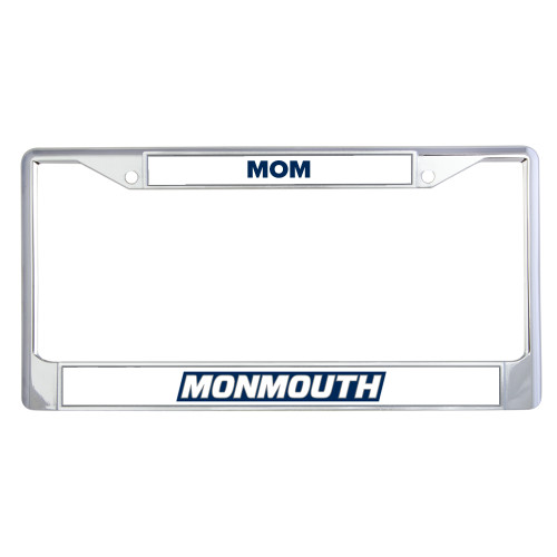  Mom Metal License Plate Frame in Chrome - Monmouth Wordmark Framed