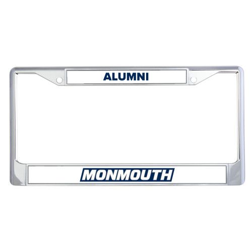  Alumni Metal License Plate Frame in Chrome - Monmouth Wordmark Framed