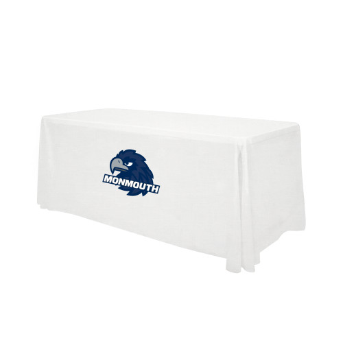  White 6 foot Table Throw - Monmouth Wordmark with Hawk Head