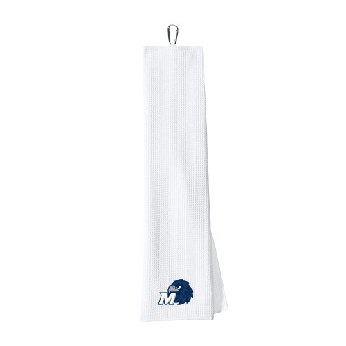  White Waffle Microfiber Golf Towel - Monmouth M with Hawk Head