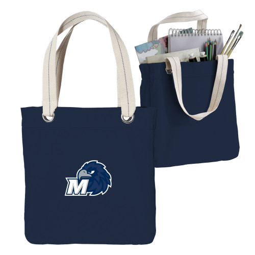  Allie Navy Canvas Tote - Monmouth M with Hawk Head