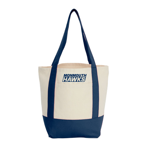  Mini Navy Recycled 8oz Cotton Canvas Tote - Monmouth Hawks Stacked