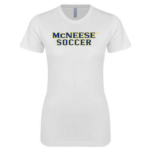  Next Level Womens White Boyfriend Tee - Soccer