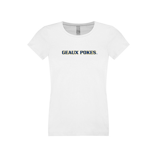  Next Level Girls White Fashion Fit T Shirt - Geaux Pokes Flat