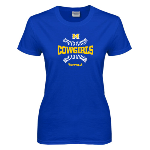  Womens Royal Short Sleeve Tee - Softball Seams Design