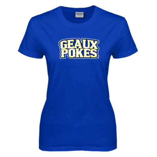  Womens Royal Short Sleeve Tee - Geaux Pokes Stacked