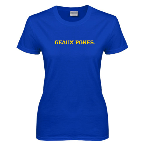  Womens Royal Short Sleeve Tee - Geaux Pokes Flat