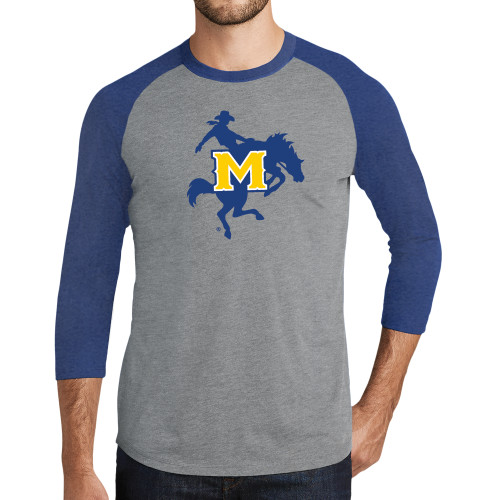  Grey/Royal Heather Triblend Baseball Raglan Tee - Primary Mark
