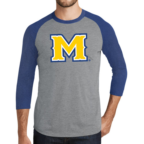  Grey/Royal Heather Triblend Baseball Raglan Tee - M