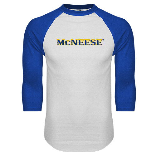  White/Royal Raglan Baseball T Shirt - McNeese