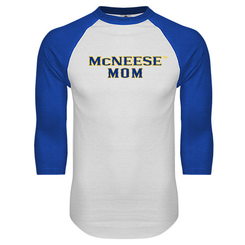  White/Royal Raglan Baseball T Shirt - Mom