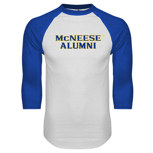  White/Royal Raglan Baseball T Shirt - Alumni