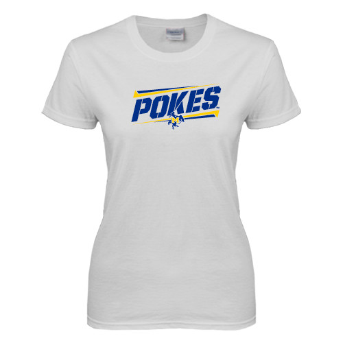  Womens White Short Sleeve Tee - Pokes Fancy Lines Design