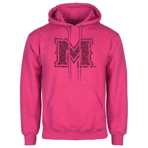  Womens Fuchsia Fleece Hoodie - Primary Mark Glitter