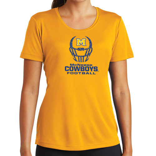  Womens Gold Performance Short Sleeve Tee - Football Helmet Design